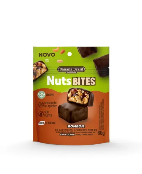 NUTSBITES VEGANO CHOCOLATE MEIO AMARGO 10X60G - BANANA BRASIL