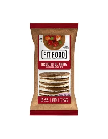 BISCOITO DE ARROZ COM CHOCOLATE AO LEITE SEM GLÚTEN 70G - FIT FOOD/LATINEX