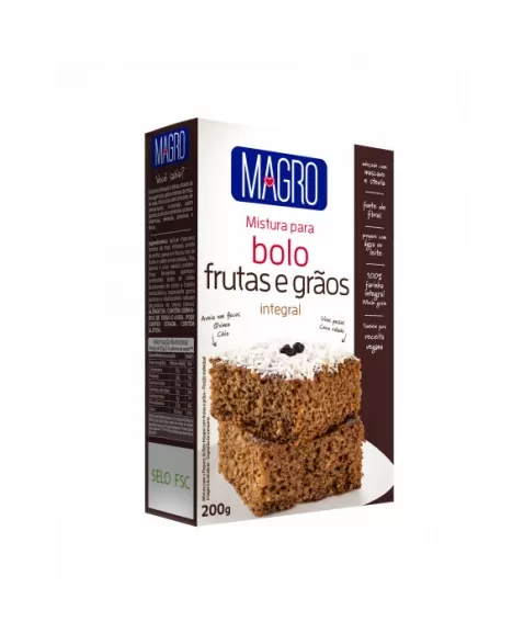 PÓ PARA BOLO FRUTAS E GRÃOS INTEGRAL 200G - MAGRO