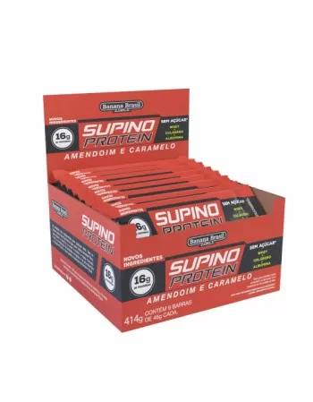 BARRA SUPINO PROTEIN AMENDOIM E CARAMELO SEM GLÚTEN 9X46G - BANANA BRASIL