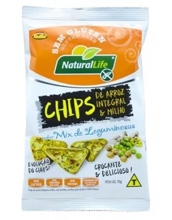 NATURALLIFE CHIPS ARROZ INT MILHO C MIX LEGUMINOSAS S/G 70G