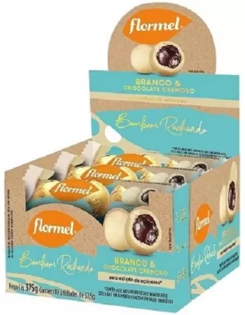 BOMBOM REDONDO BRANCO RECHEADO CHOCOLATE 10X37,5G - FLORMEL