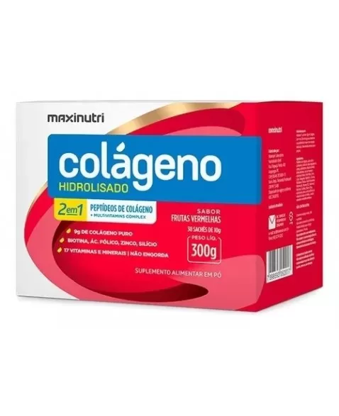 MAXINUTRI COLAGENO HIDROLISADO 2EM1 SACHE FRUTAS VERMELHAS 30X10G