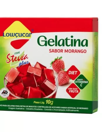 GELATINA COM STEVIA SABOR MORANGO ZERO AÇÚCAR 10G - LOWÇUCAR