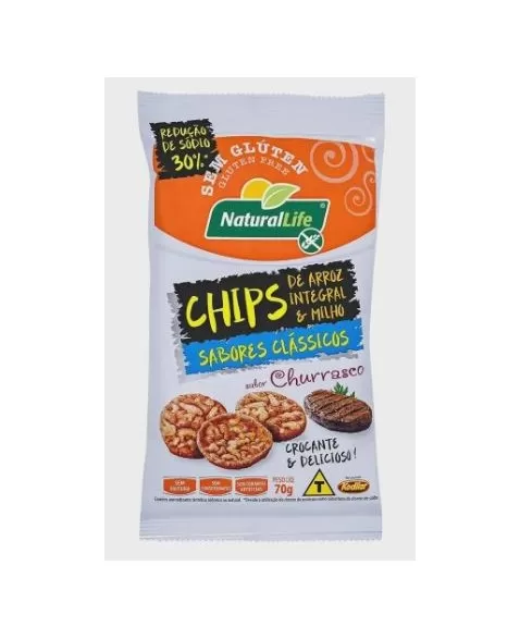 NATURALLIFE CHIPS ARROZ INT MILHO CHURRASCO S/G 70G