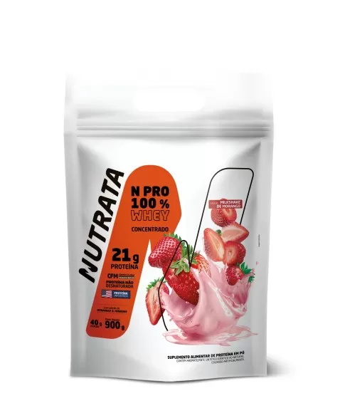 NPRO 100% WHEY SABOR MORANGO REFIL 900G - NUTRATA